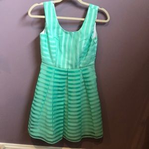 Minuet green striped chiffon fit and flare dress